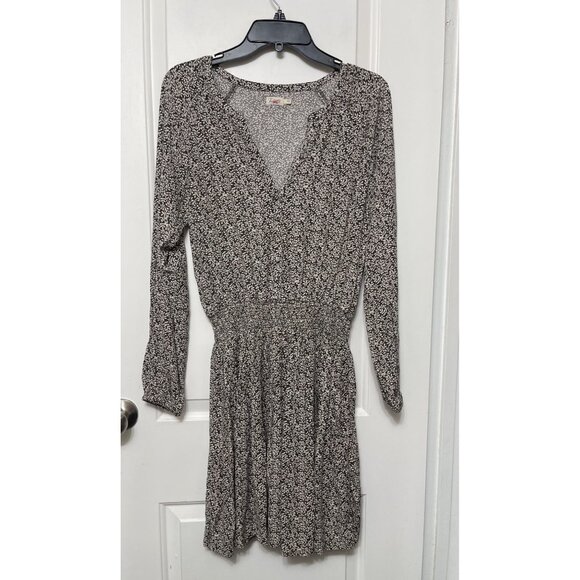 New Faherty Montara Leaf Batik Long Sleeve split-neck Dress Size - Picture 6 of 13